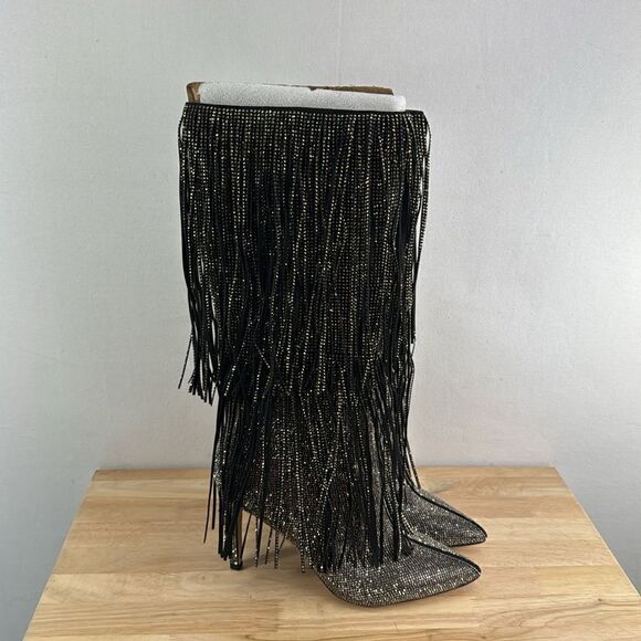 INC International Concepts Ishani Fringe Boots- Black MC- Size 6.5 M (Medium) - Picture 2 of 8